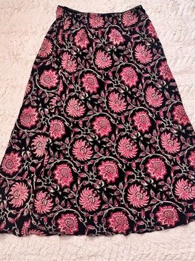 VINTAGE 90s Angie Floral Boho Maxi Skirt | 100% Rayon Made in India Large